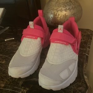 Jordans, tennis shoes, pink and white